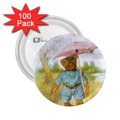 Vintage Drawing: Teddy Bear In The Rain 2 25  Button (100 Pack)