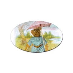 Vintage Drawing: Teddy Bear In The Rain Sticker (oval) by MotherGoose