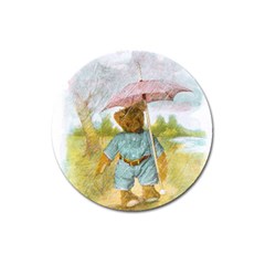 Vintage Drawing: Teddy Bear In The Rain Magnet 3  (round) by MotherGoose