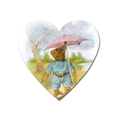 Vintage Drawing: Teddy Bear In The Rain Magnet (heart)