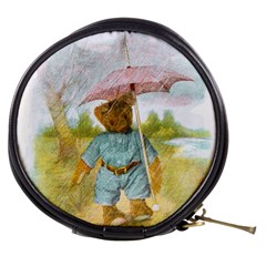 Vintage Drawing: Teddy Bear In The Rain Mini Makeup Case by MotherGoose