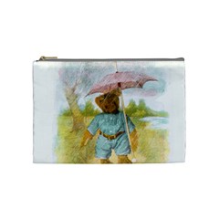 Vintage Drawing: Teddy Bear In The Rain Cosmetic Bag (medium) by MotherGoose