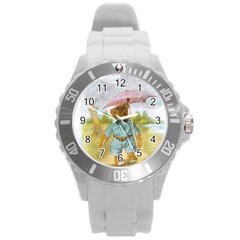 Vintage Drawing: Teddy Bear In The Rain Plastic Sport Watch (large) by MotherGoose