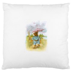 Vintage Drawing: Teddy Bear In The Rain Large Cushion Case (single Sided)  by MotherGoose