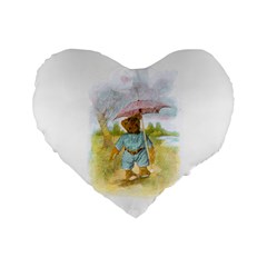 Vintage Drawing: Teddy Bear In The Rain 16  Premium Heart Shape Cushion  by MotherGoose