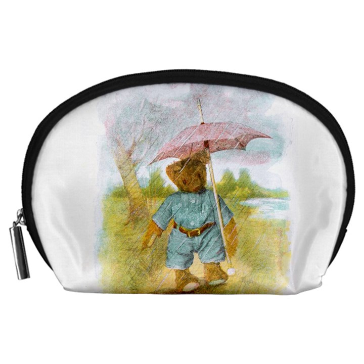 Vintage Drawing: Teddy Bear in the Rain Accessory Pouch (Large)