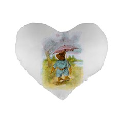 Vintage Drawing: Teddy Bear In The Rain 16  Premium Flano Heart Shape Cushion 