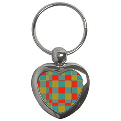 Squares In Retro Colors Key Chain (heart) by LalyLauraFLM