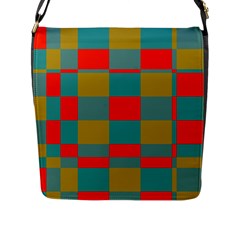 Squares In Retro Colors Flap Closure Messenger Bag (large) by LalyLauraFLM