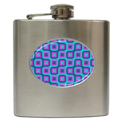 Blue Purple Squares Pattern Hip Flask (6 Oz) by LalyLauraFLM