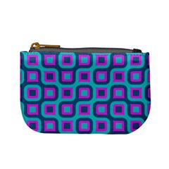Blue Purple Squares Pattern Mini Coin Purse by LalyLauraFLM