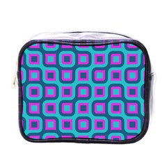 Blue Purple Squares Pattern Mini Toiletries Bag (one Side) by LalyLauraFLM