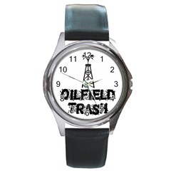 Oilfield Trash Round Leather Watch (silver Rim) by oilfield