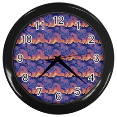 Pink Blue Waves Pattern Wall Clock (black) by LalyLauraFLM