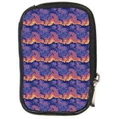 Pink Blue Waves Pattern Compact Camera Leather Case by LalyLauraFLM