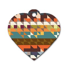 Shapes In Retro Colors Dog Tag Heart (one Side) by LalyLauraFLM