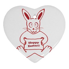 Cute Bunny With Banner Drawing Heart Ornament (two Sides) by dflcprints