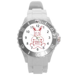 Cute Bunny With Banner Drawing Plastic Sport Watch (large) by dflcprints