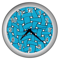 Blue Distorted Weave Wall Clock (silver) by LalyLauraFLM