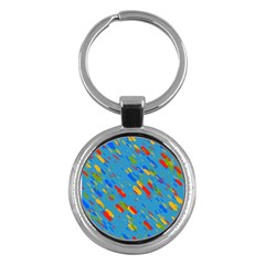 Colorful Shapes On A Blue Background Key Chain (round) by LalyLauraFLM