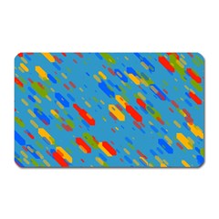 Colorful Shapes On A Blue Background Magnet (rectangular) by LalyLauraFLM