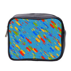 Colorful Shapes On A Blue Background Mini Toiletries Bag (two Sides) by LalyLauraFLM