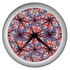 Heart Shaped England Flag Pattern Design Wall Clock (silver) by dflcprints