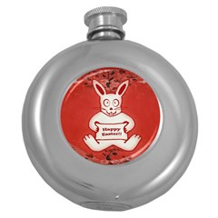 Cute Bunny Happy Easter Drawing Illustration Design Hip Flask (round)