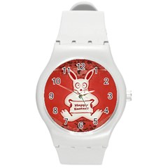 Cute Bunny Happy Easter Drawing Illustration Design Plastic Sport Watch (medium) by dflcprints