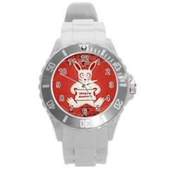 Cute Bunny Happy Easter Drawing Illustration Design Plastic Sport Watch (large) by dflcprints