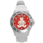 Cute Bunny Happy Easter Drawing Illustration Design Plastic Sport Watch (Large) Front
