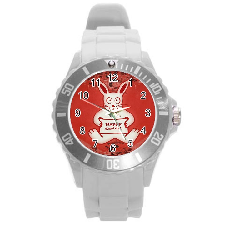 Cute Bunny Happy Easter Drawing Illustration Design Plastic Sport Watch (Large)