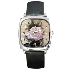 Pink Rose Square Leather Watch by ArtByThree