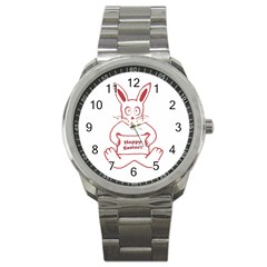 Cute Bunny Happy Easter Drawing I Sport Metal Watch by dflcprints