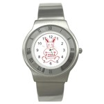 Cute Bunny Happy Easter Drawing i Stainless Steel Watch (Slim) Front