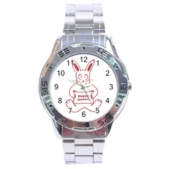 Cute Bunny Happy Easter Drawing I Stainless Steel Watch