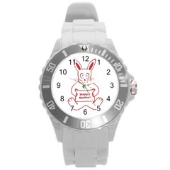 Cute Bunny Happy Easter Drawing I Plastic Sport Watch (large) by dflcprints