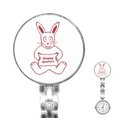 Cute Bunny Happy Easter Drawing I Stainless Steel Nurses Watch by dflcprints