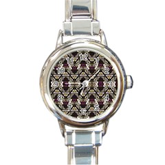 Abstract Geometric Modern Seamless Pattern Round Italian Charm Watch by dflcprints