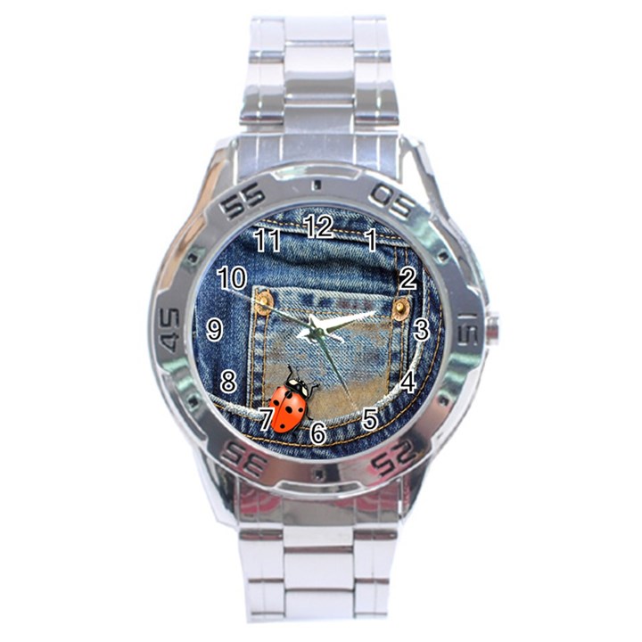 Blue Jean Lady Bug Stainless Steel Watch