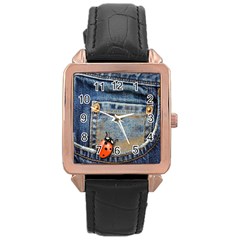 Blue Jean Lady Bug Rose Gold Leather Watch 