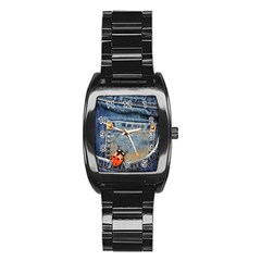 Blue Jean Lady Bug Stainless Steel Barrel Watch