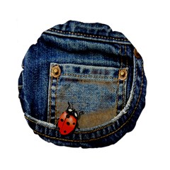 Blue Jean Lady Bug 15  Premium Flano Round Cushion 