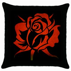 Red Rose Etching On Black Black Throw Pillow Case by StuffOrSomething