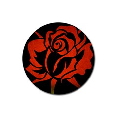 Red Rose Etching On Black Drink Coaster (round) by StuffOrSomething