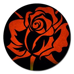 Red Rose Etching On Black Magnet 5  (round) by StuffOrSomething