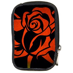 Red Rose Etching On Black Compact Camera Leather Case by StuffOrSomething