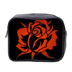 Red Rose Etching On Black Mini Travel Toiletry Bag (two Sides) by StuffOrSomething