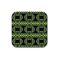 Green Shapes On A Black Background Pattern Rubber Coaster (square) by LalyLauraFLM