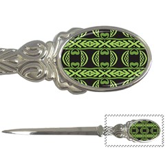 Green Shapes On A Black Background Pattern Letter Opener by LalyLauraFLM